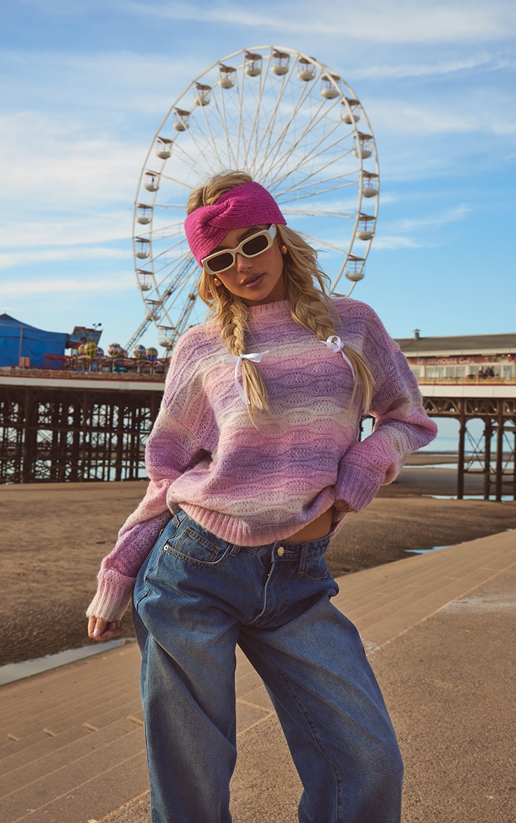 Pink Wave Chunky Knit Ombre Crop Jumper image 4