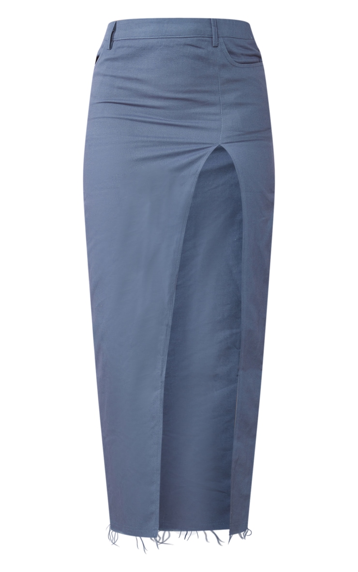 Steel Blue Twill Split Thigh Midaxi Skirt