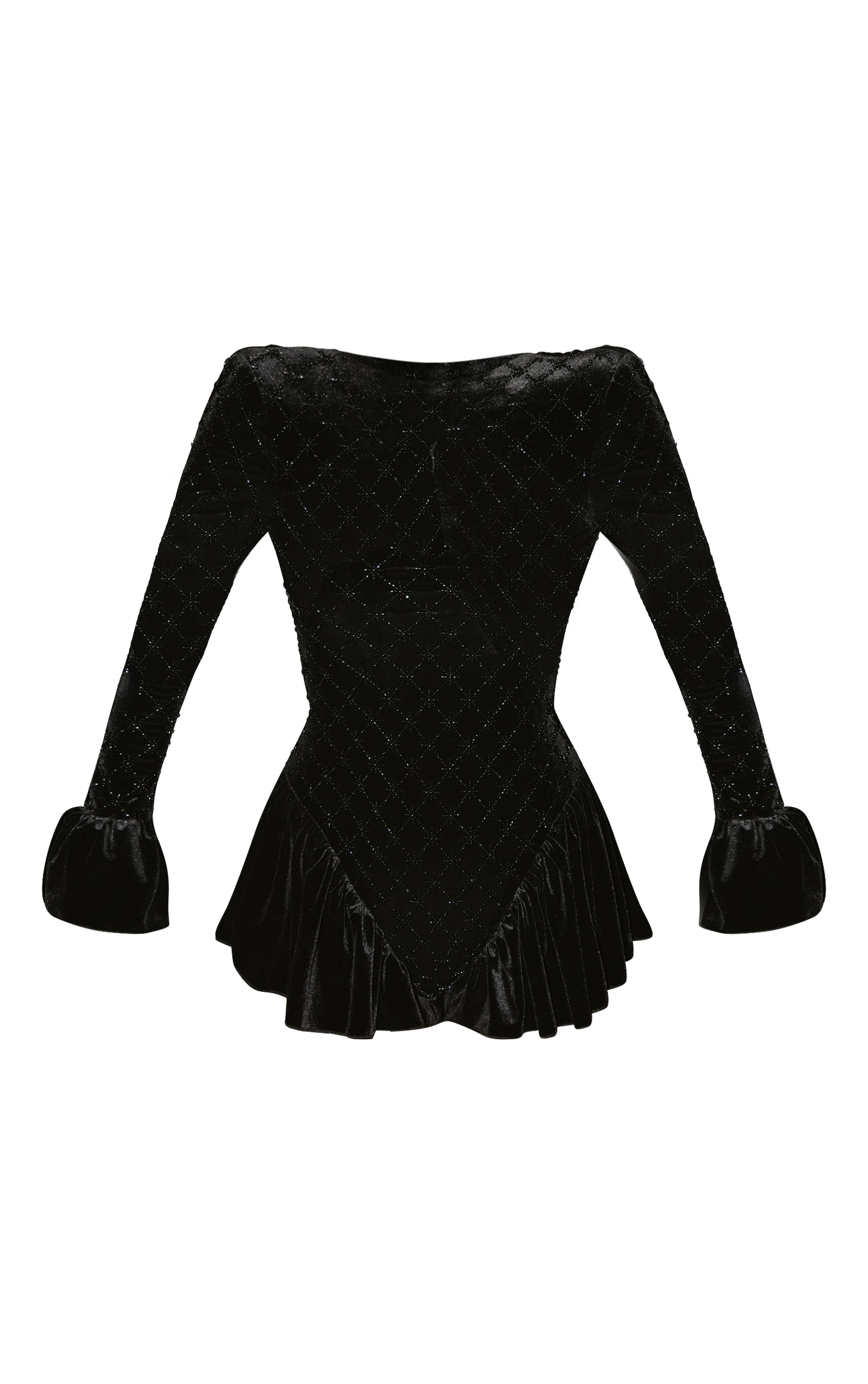 Black Velvet Embellished High Neck Frill Romper image 6