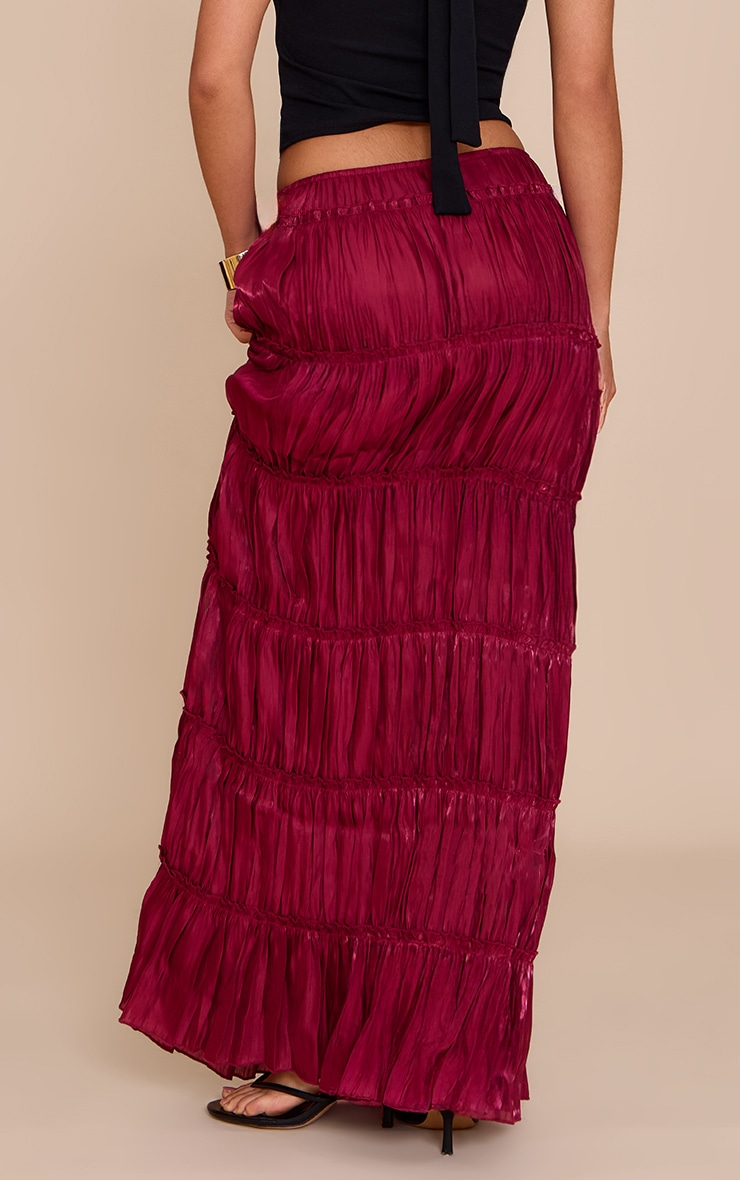 Deep Red Drawstring Frill Tiered Maxi Skirt image 3