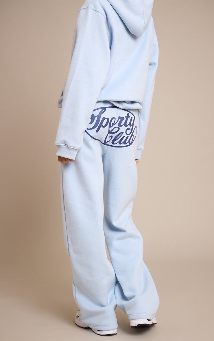 Bas de survêtement droit en coton polaire bleu clair imprimé "Sports Club" image 3