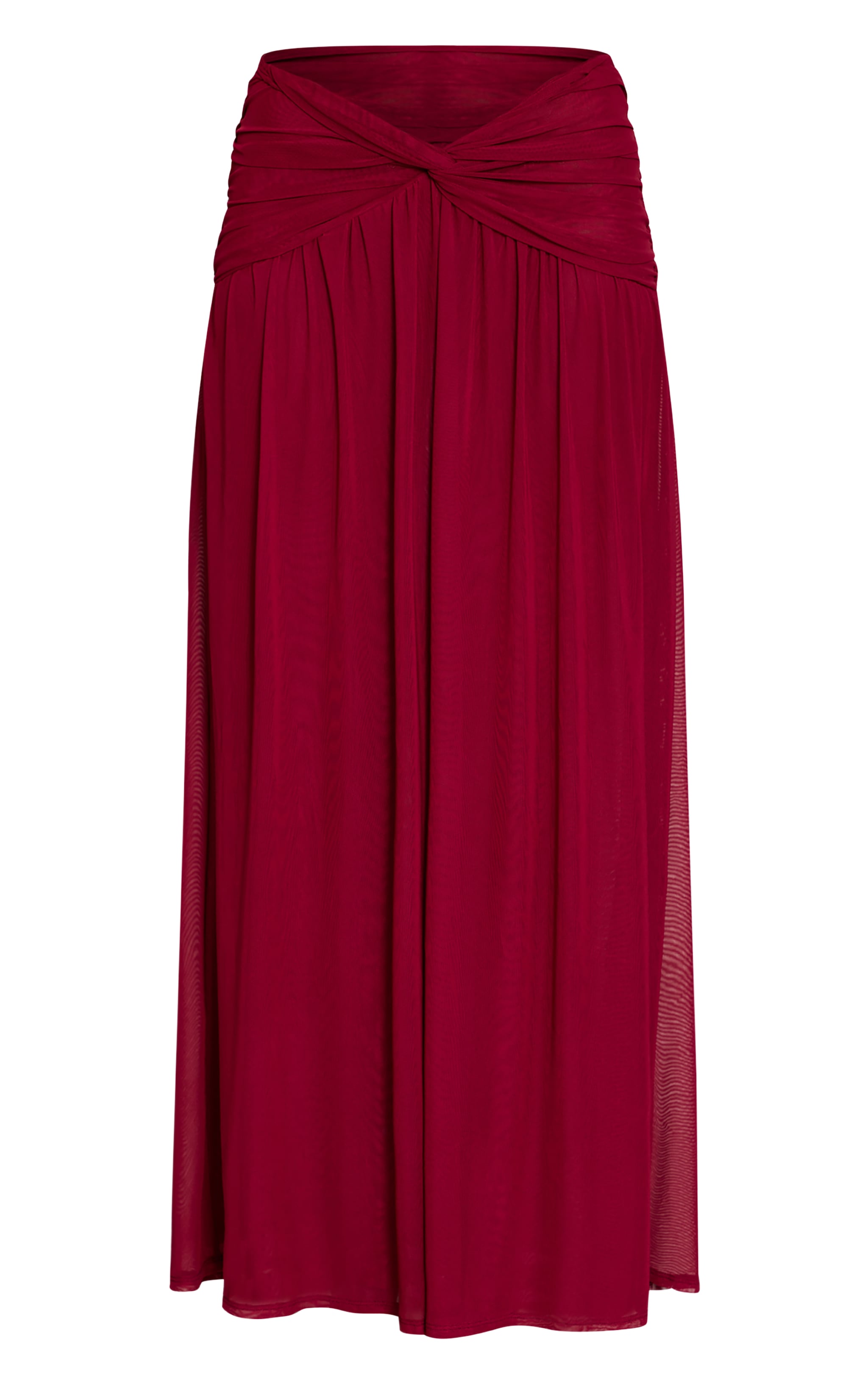 Burgundy Mesh Twist Front Detail Floaty Maxi Skirt  image 5