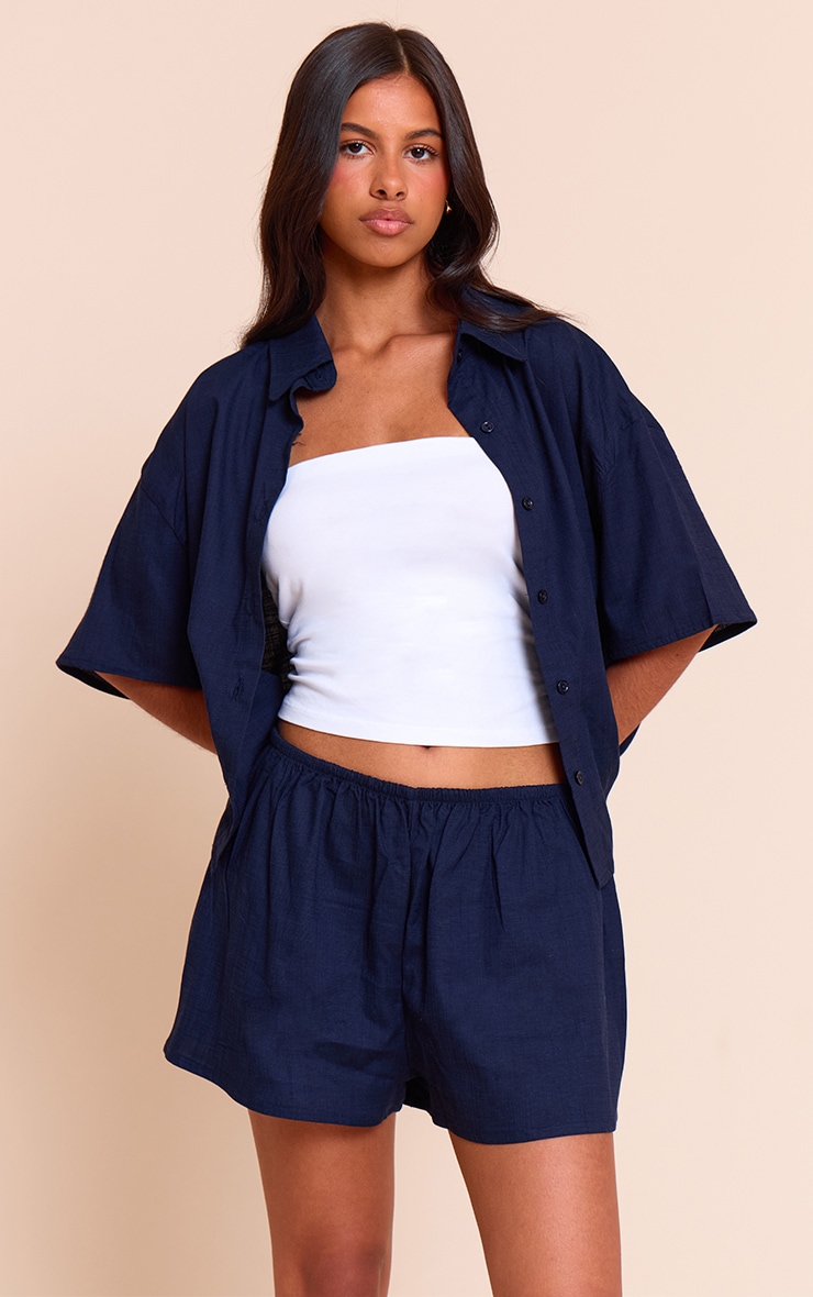 Petite Navy Linen Look Shorts image 1