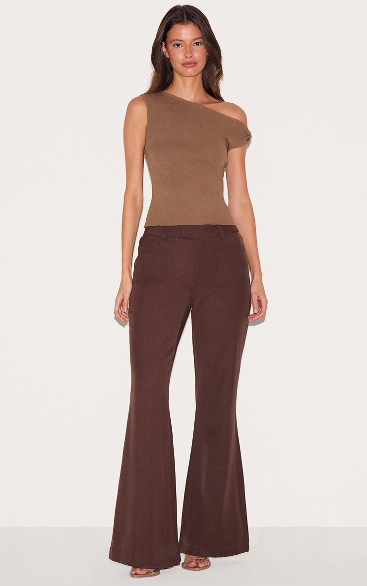 Chocolate Low Rise Pocket Detail Tailored Woven Flared Pants image 2