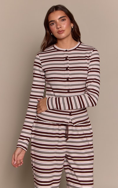 Brown Stripe Soft Touch Button Down Top