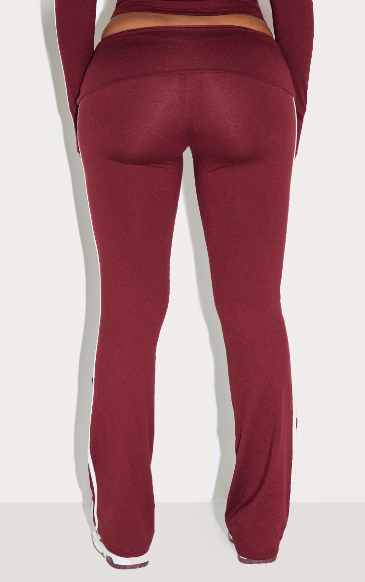 Shape Burgundy Sculpt Side Stripe Fold Over Waist High Waisted Flares image 3