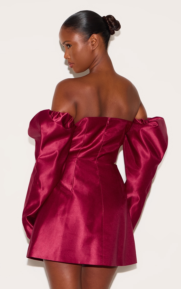 Wine Oversized Puff Sleeve A Line Shift Dress image 2