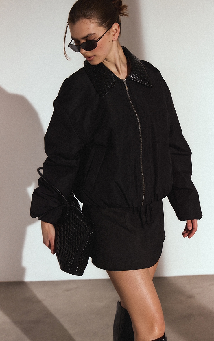 Black Quilted Collar Nylon Bomber