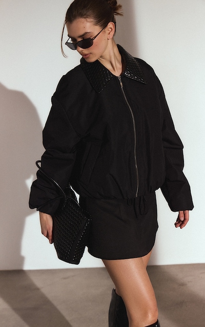 Black Quilted Collar Nylon Bomber