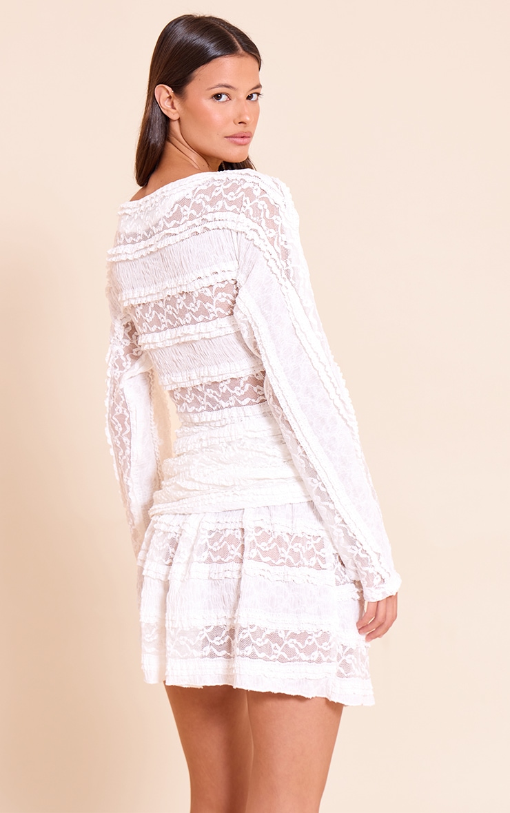White lace Boat Neck Mini Shift Dress image 2