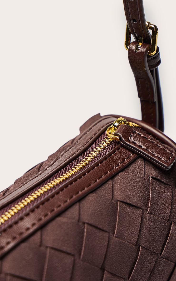 Chocolate Faux Suede Weave Cross Body Bag image 4
