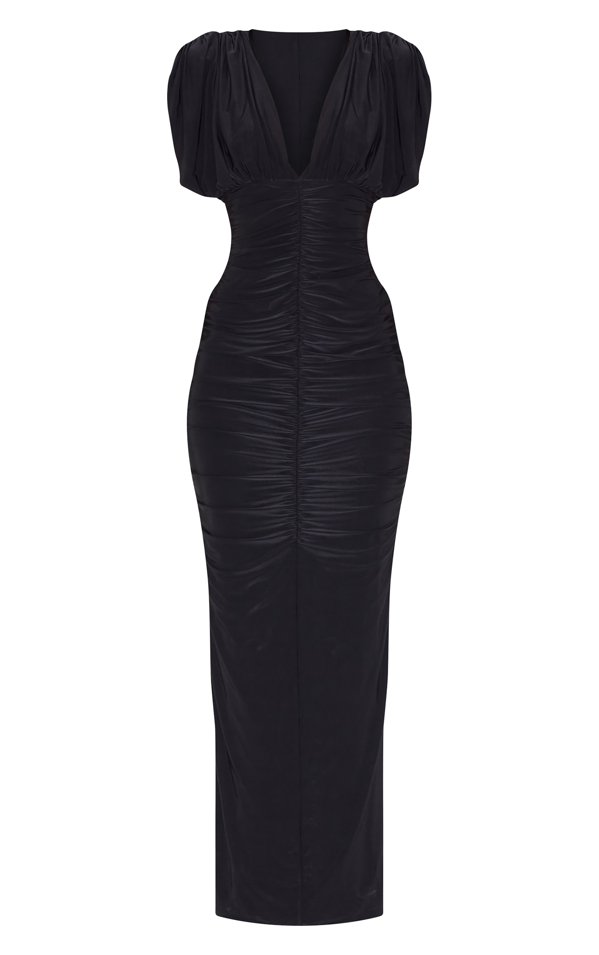 Black Double Layer Slinky Ruched Batwing Maxi Dress image 5