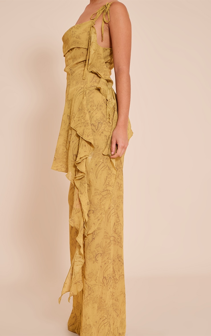 Chartreuse Abstract Print Chiffon Straight Leg Pant image 4