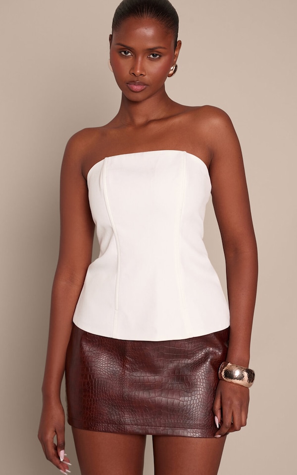 White Stretch Woven Longline Bandeau