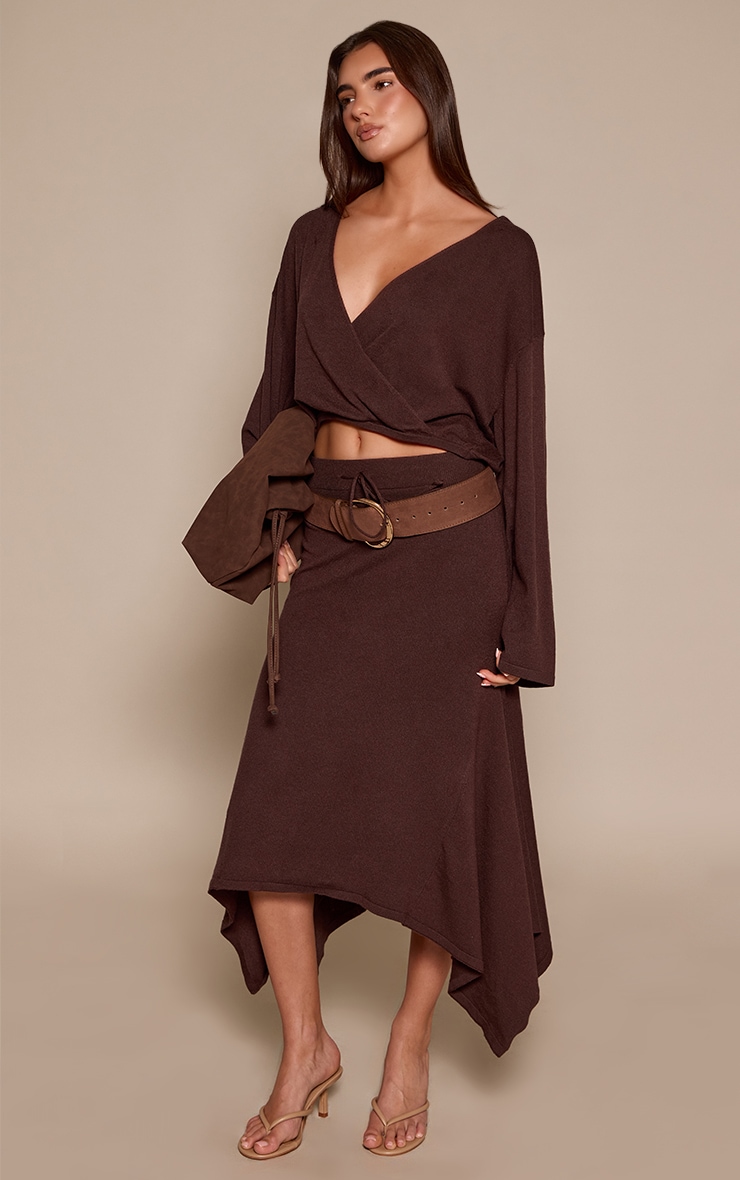Chocolate Floaty Wrap Sheer Knit Cardigan image 3