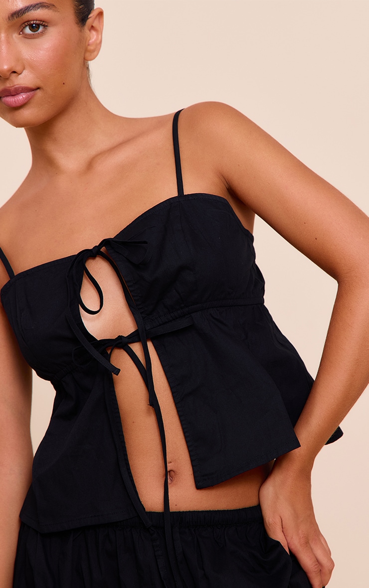 Black Cotton Poplin Tie Front Cami Top image 4