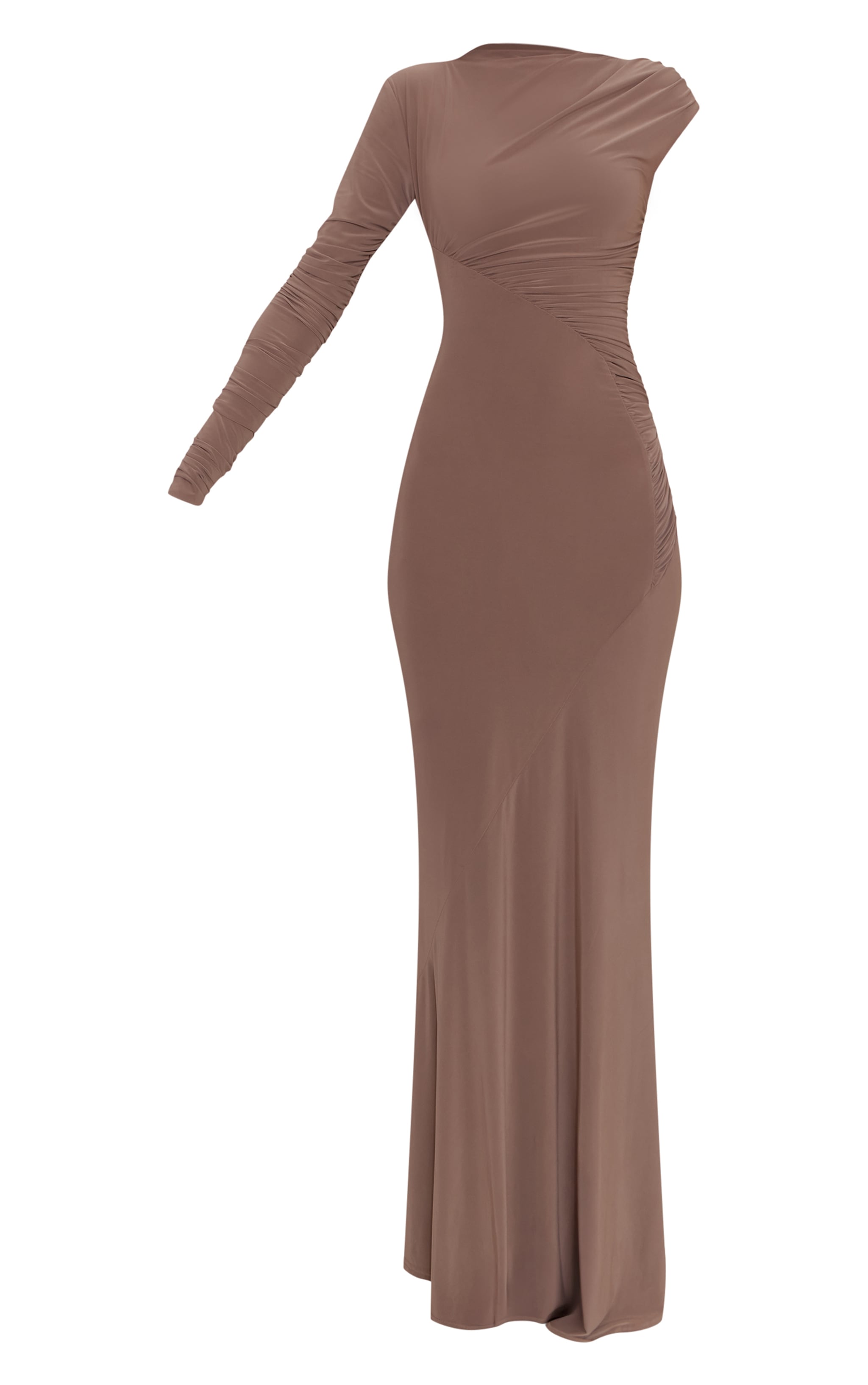 Stone Slinky Ruched Seam Asymmetric Maxi Dress image 5