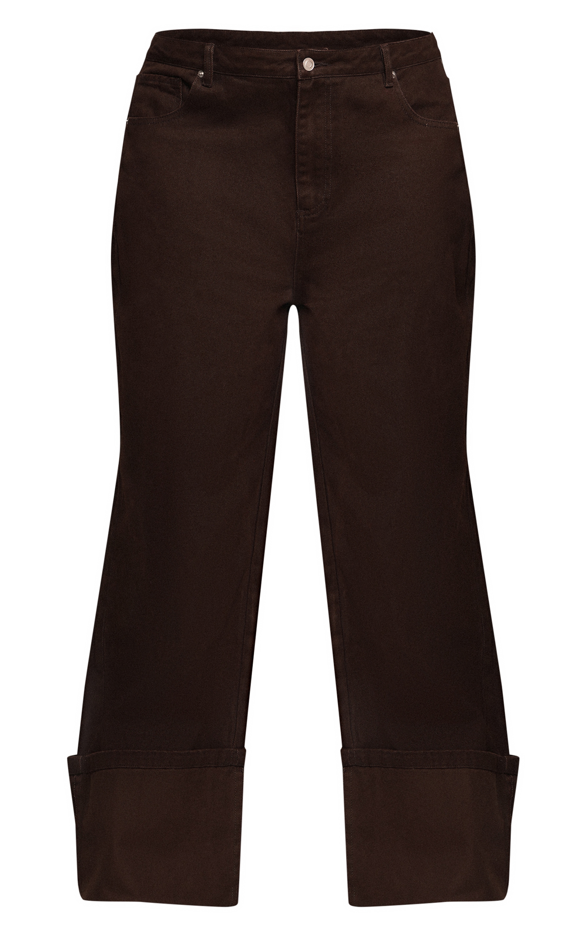 Plus Chocolate Contrast Stitch Turn Up Hem Wide Leg Jeans image 5