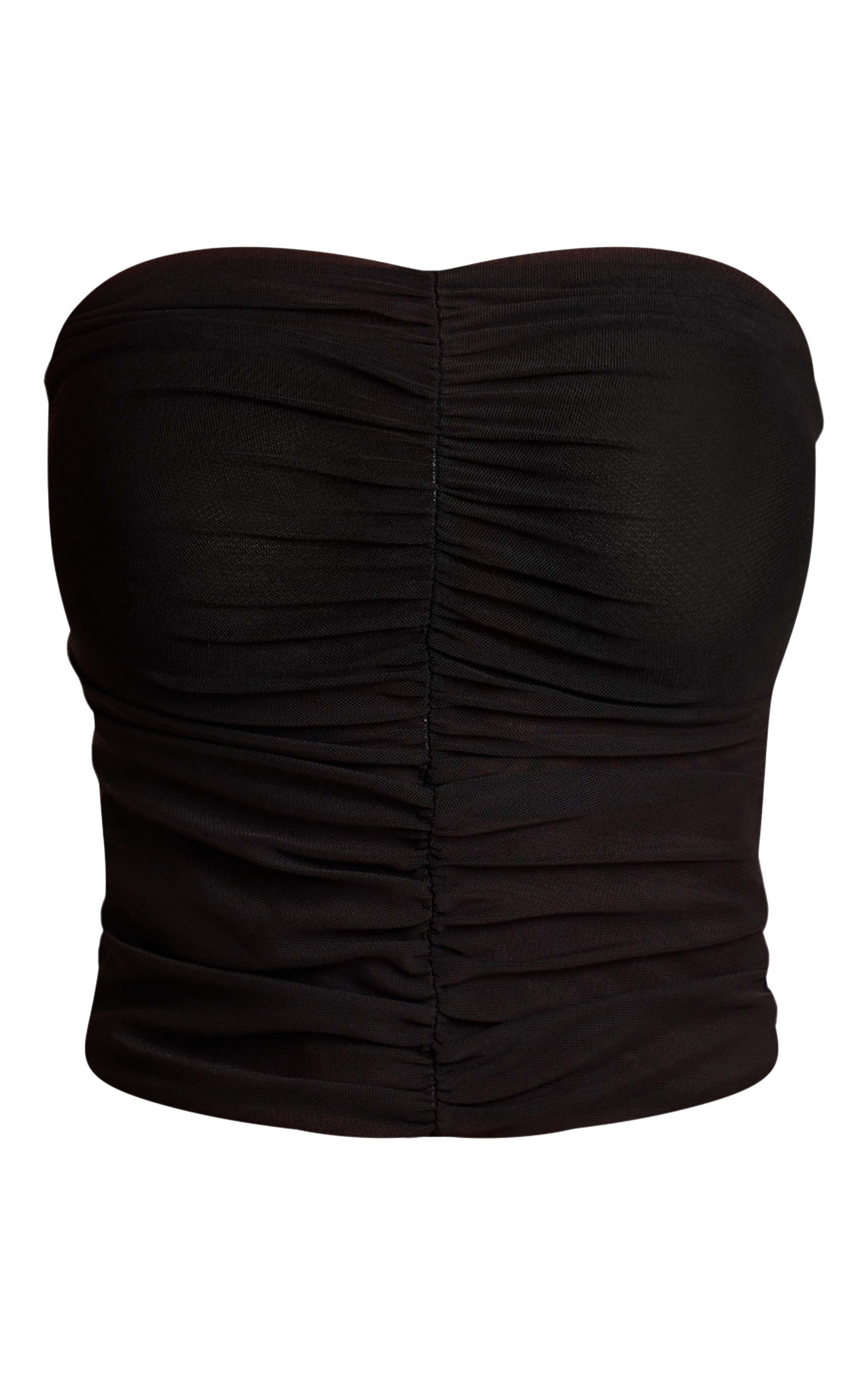 Black Double Layered Mesh Ruched Front Bandeau image 5