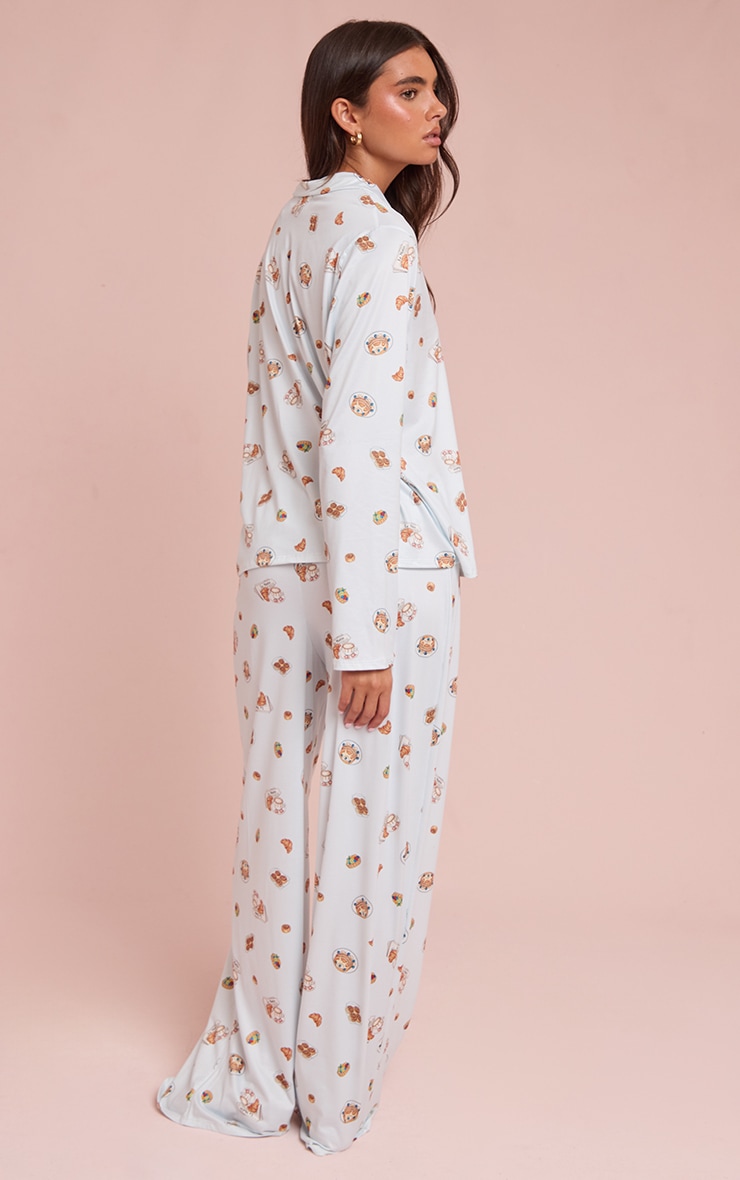 Blue Breakfast Printed Long Sleeve Button Through PJ Set image 2