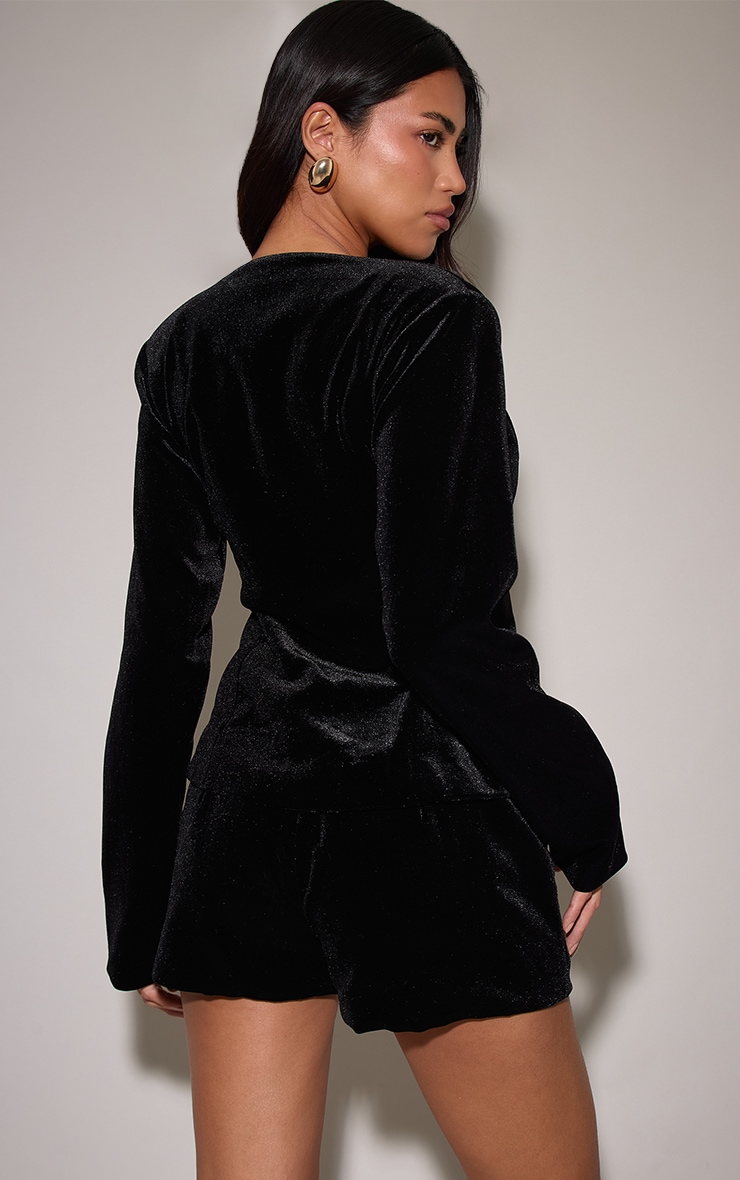 Black Velvet Gold Button Plunge Blazer image 2