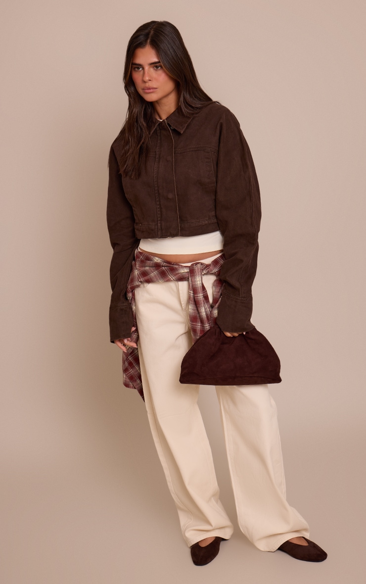 Chocolate Concealed Placket Denim Jacket image 3