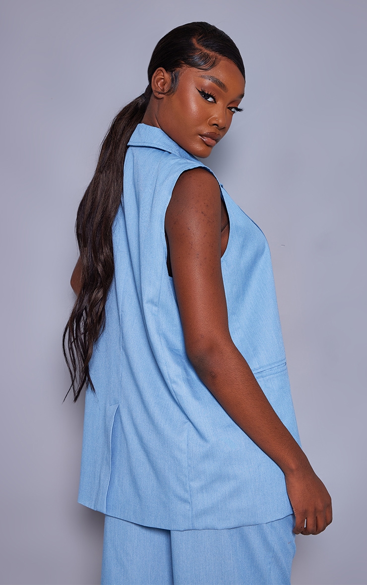 Tall Blue Oversized Sleeveless Blazer image 2