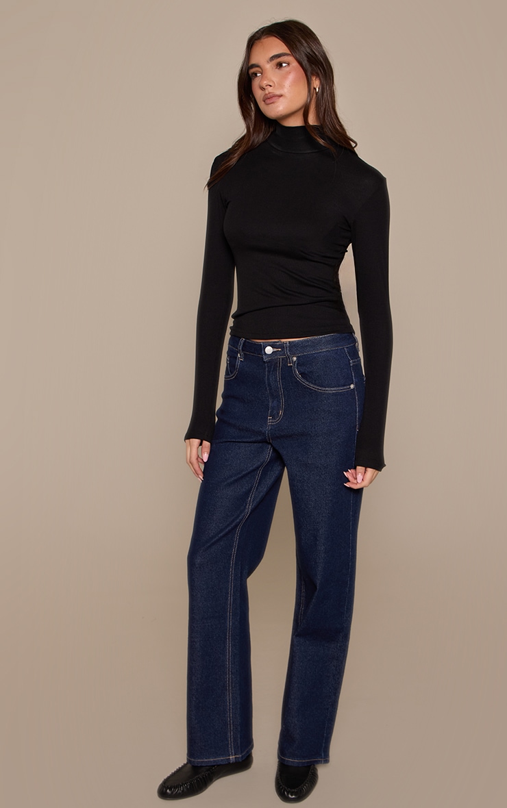 Indigo High Waist Straight Leg Stretch Jeans image 2