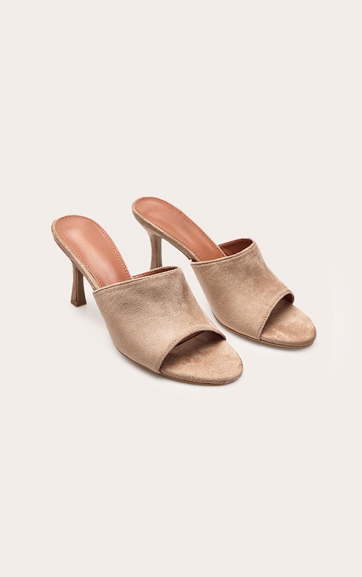 Nude Faux Suede Round Toe Heeled Mules image 3