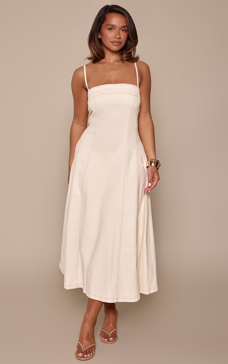 Shape Ecru Stretch Denim Seam Detail Halterneck Midaxi Shift Dress