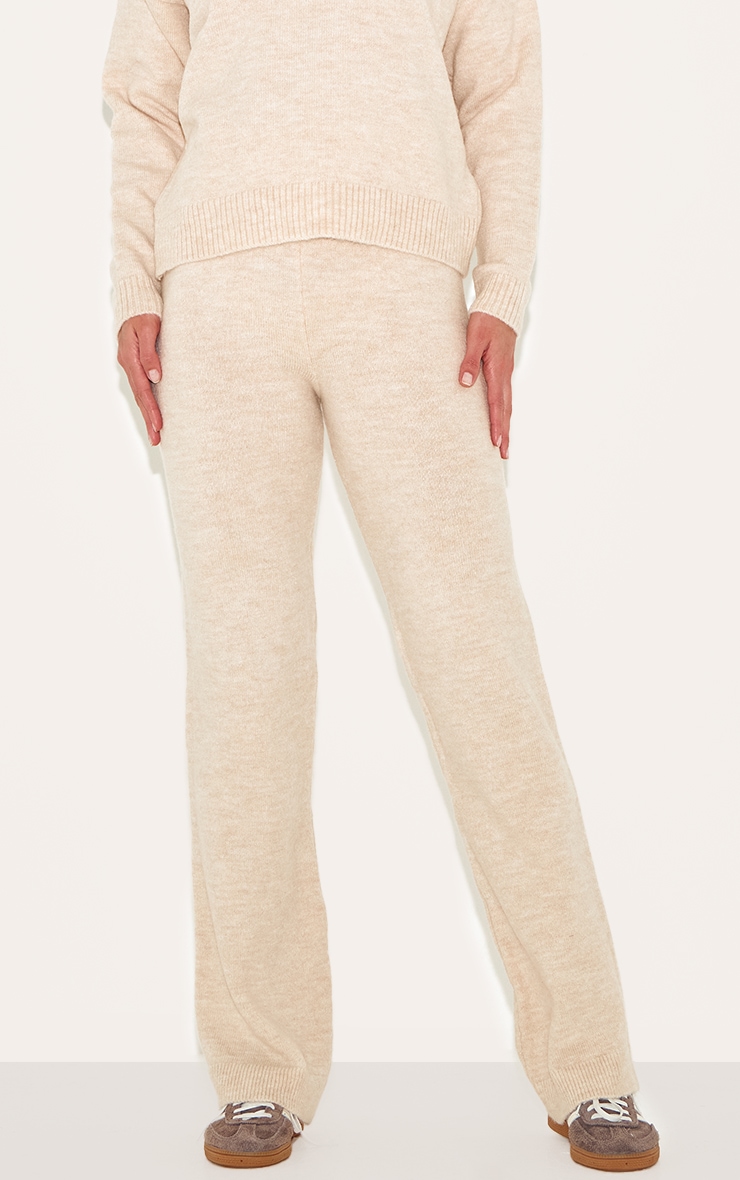 Pantalon ample long en maille tricot texturé couleur pierre image 2