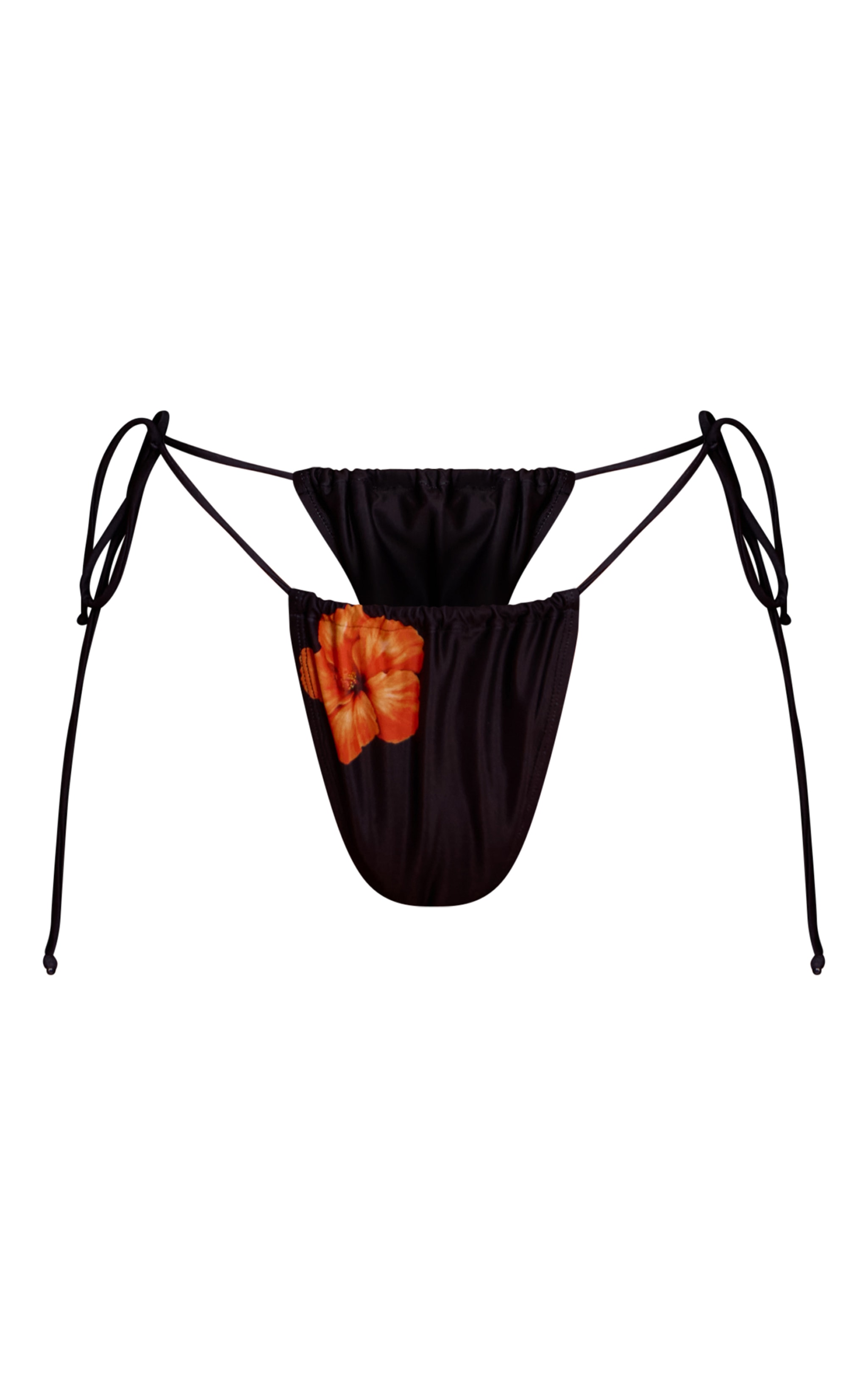 Black Hibiscus Flower Tie Side Bikini Bottoms image 5