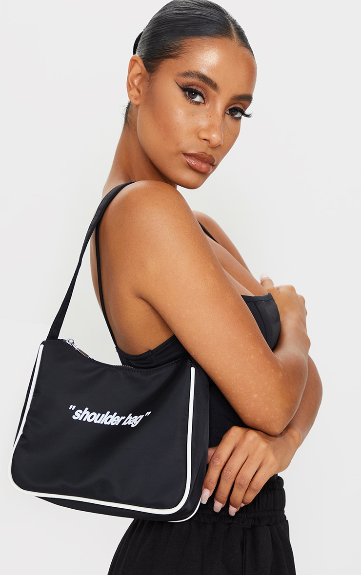 Black Slogan Shoulder Bag