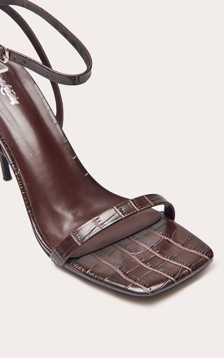 Chocolate Plum Croc Square Toe Barely There Strap High Heeled Sandals image 5