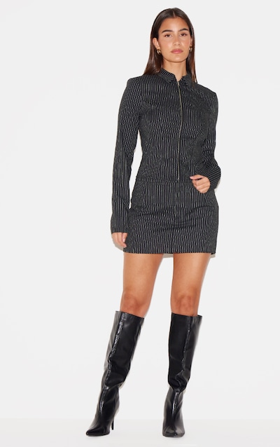 Black Woven Tailored Pinstripe Mini Skirt