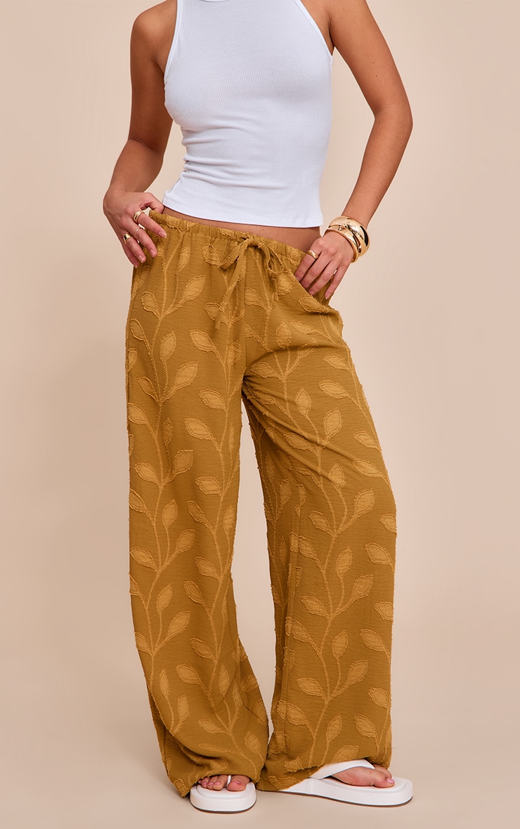Deep Mustard Textured Woven Drawstring Waist Straight Leg Pants image 2