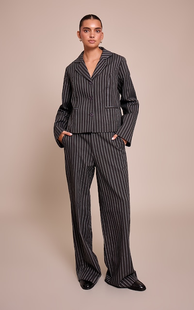 Dark Navy Pinstriped Tailored Straight Leg Pant