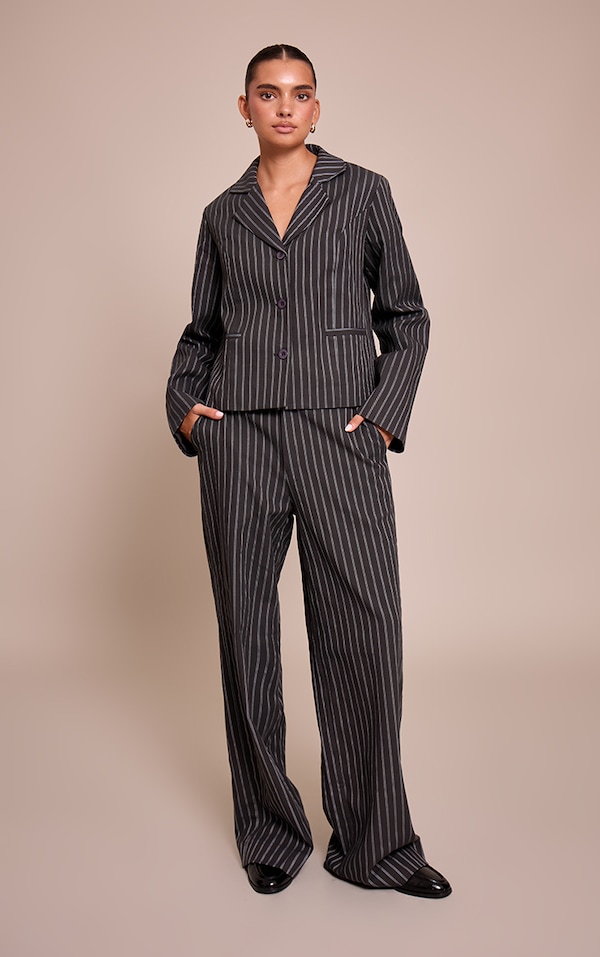 Pantalon de tailleur droit bleu marine foncé à fines rayures
