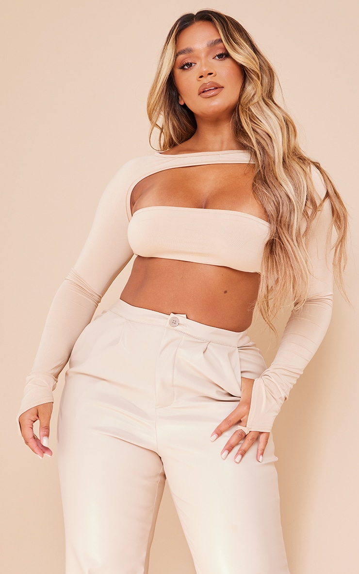 Shape Stone Slinky Bandeau Overlay Sleeve Crop Top