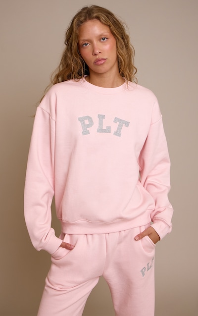 PLT Pink Glitter Logo Pullover Sweatshirt