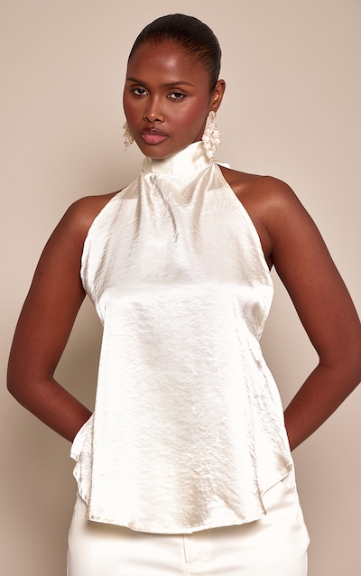 Top satiné crème à dos nu noué