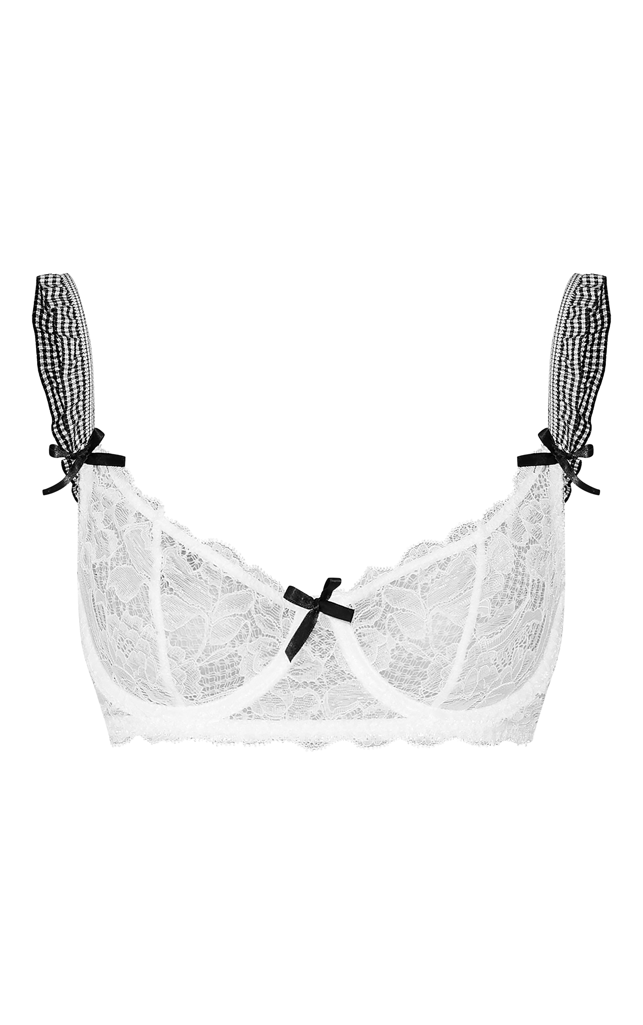 White Lace Gingham Trim Underwired Lingerie Set image 5