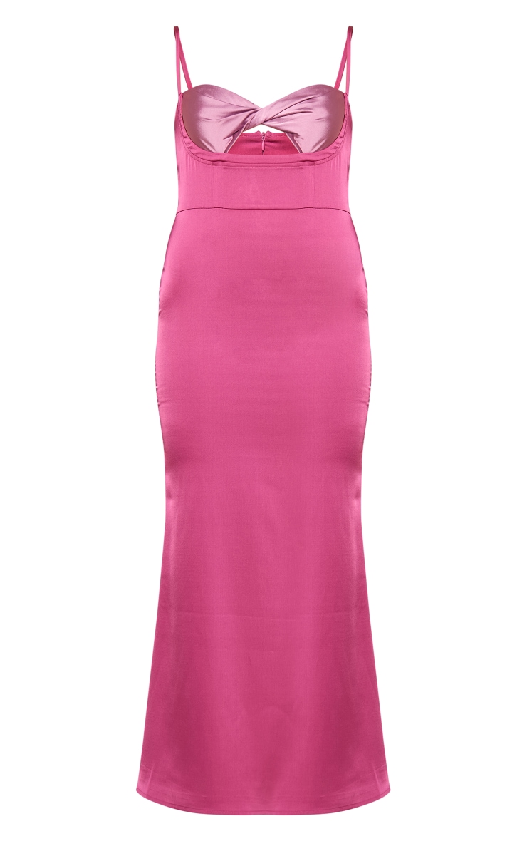 Hot Pink Satin Contrast Twist Cup Midaxi Dress image 5