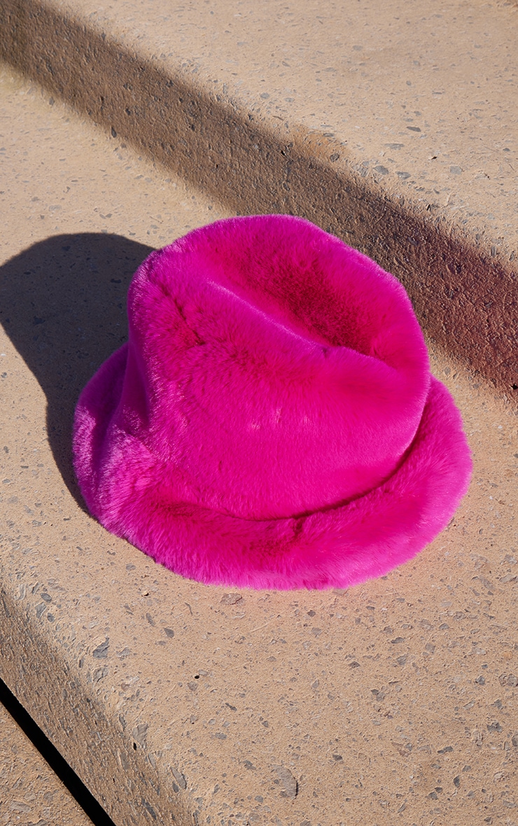 Pink Oversized Fluffy Bucket Hat image 2