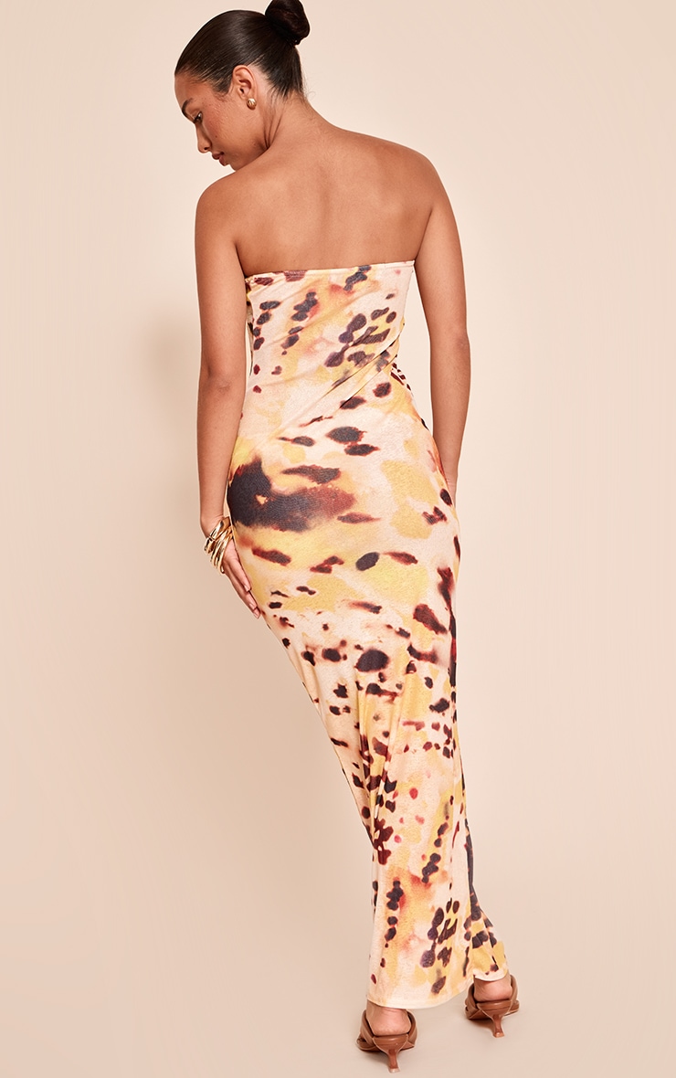 Yellow Abstract Printed Onion Skin Bandeau Maxi Dress image 2
