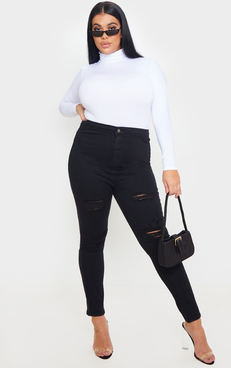PRETTYLITTLETHING Plus Black Distressed Disco Jean