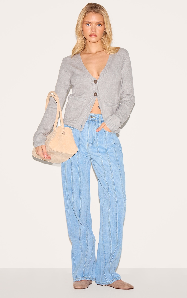Charcoal Basic Knit Button Up Cardigan image 3