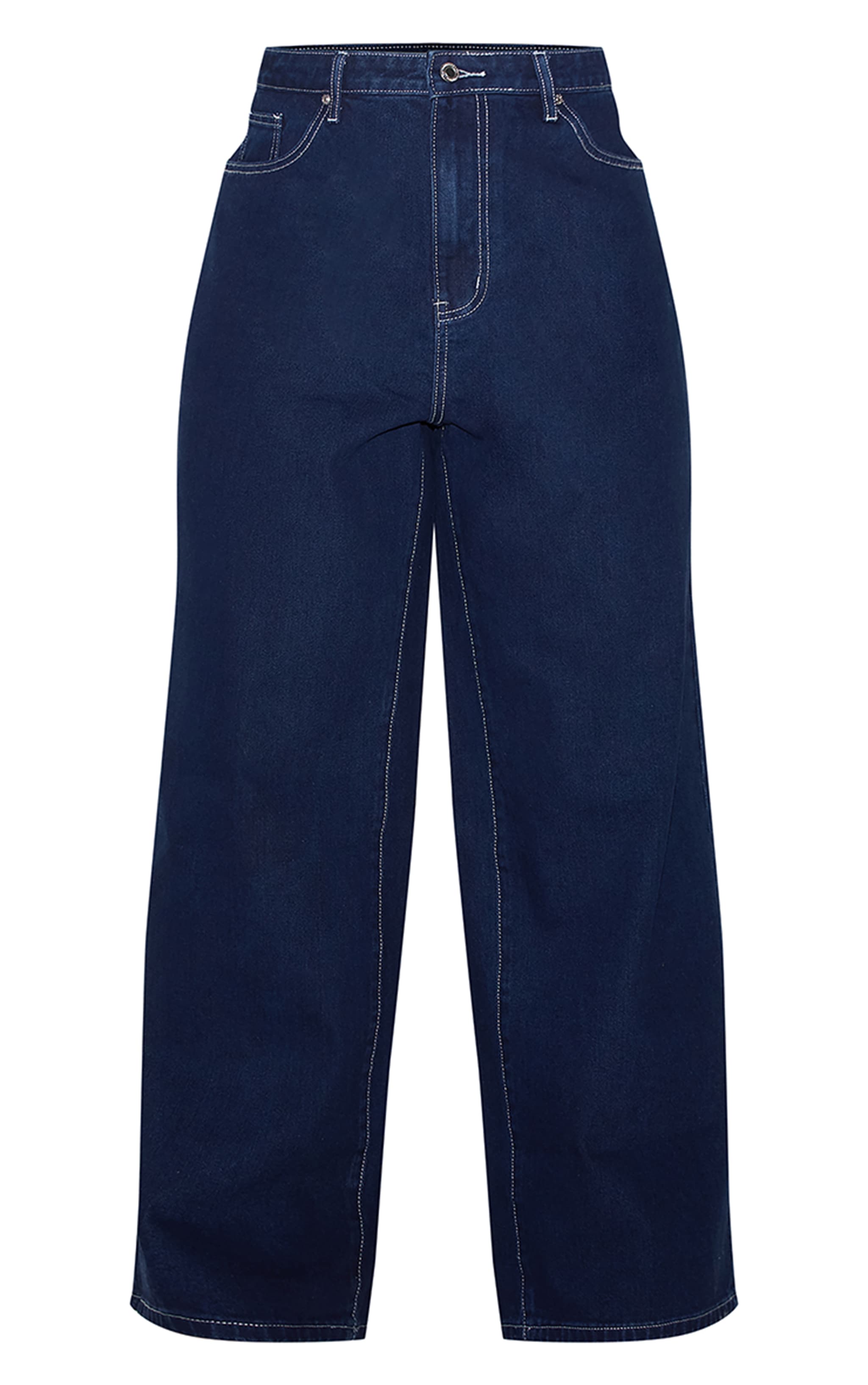 Plus Indigo Contrast Stitch Wide Leg Jeans image 5