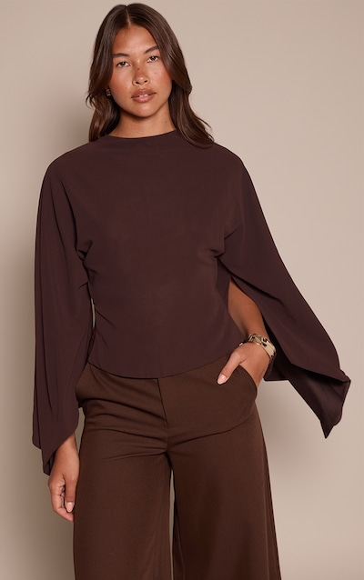 Chocolate Chiffon Back Tie Detail Floaty Top