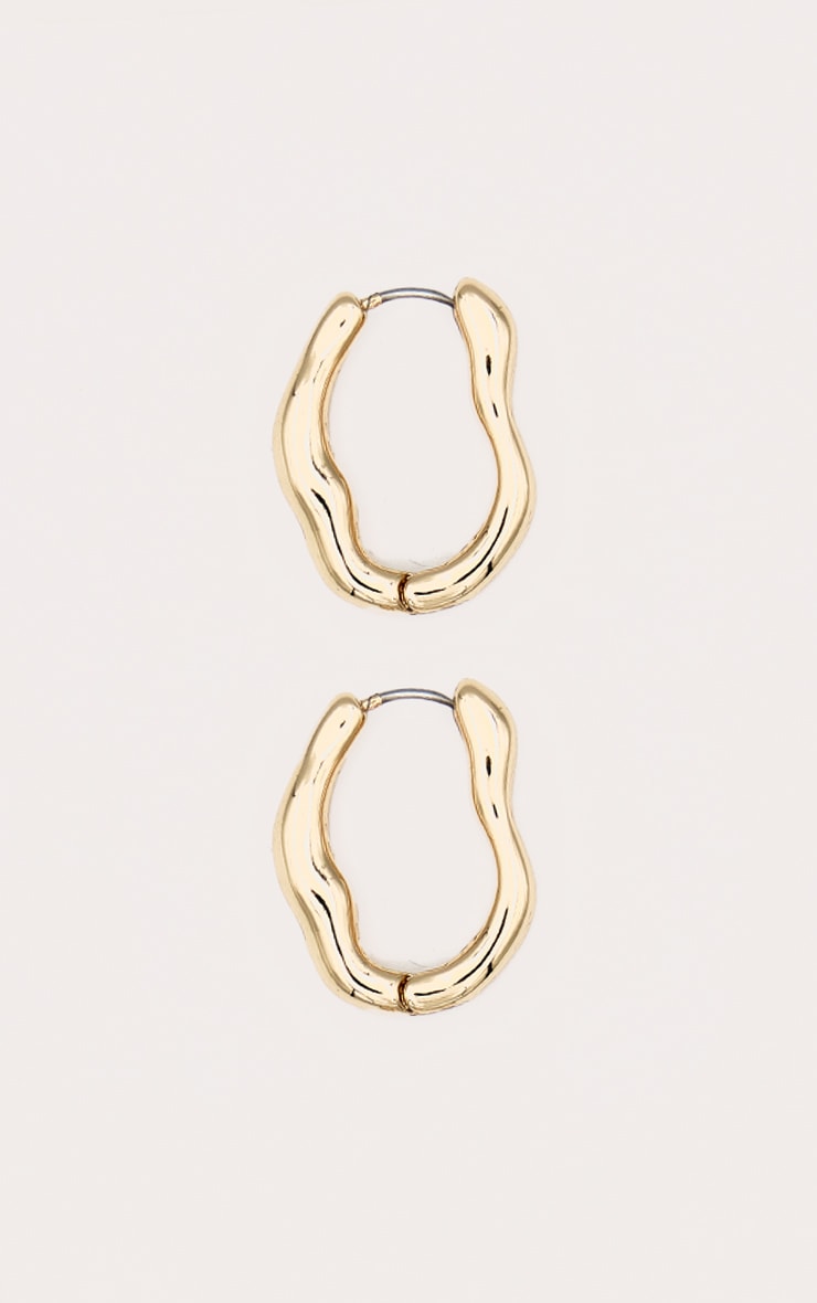 Gold Molten Wave Hoop Earrings image 2